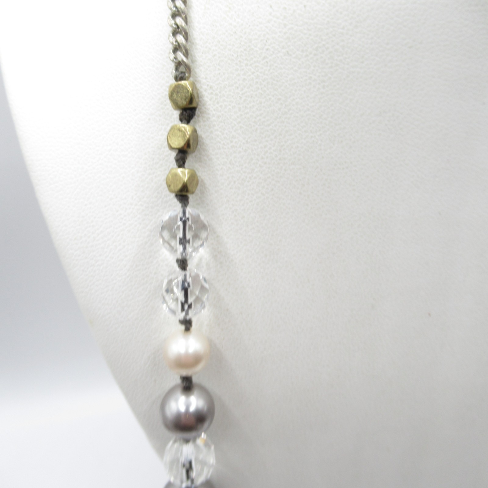 Fossil Necklace Long Stylish Beaded Silver Black Gray Colors Some Crystal Accent