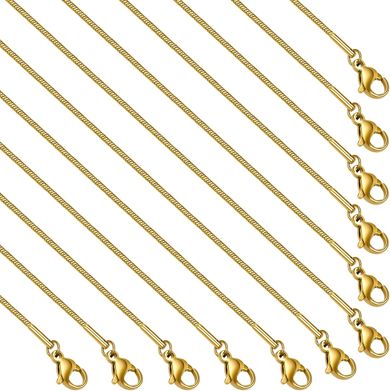 12 Pcs Gold Plated Chain Bulk 18 Inches Thin Snake Stainless Steel Necklace Chai