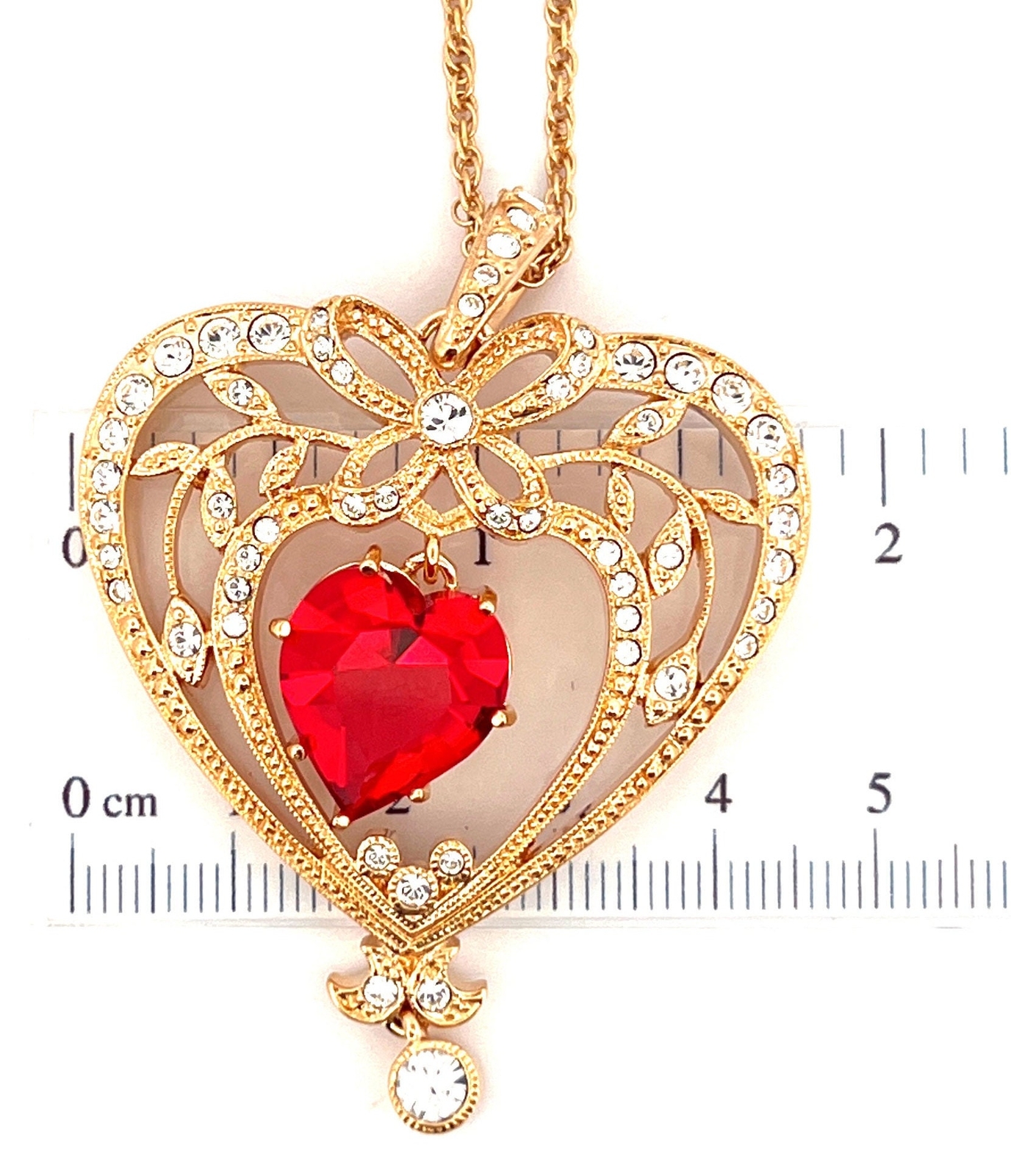 July Birthstone Gold Plated Necklace Set With A Heart Shaped Ruby Crystals