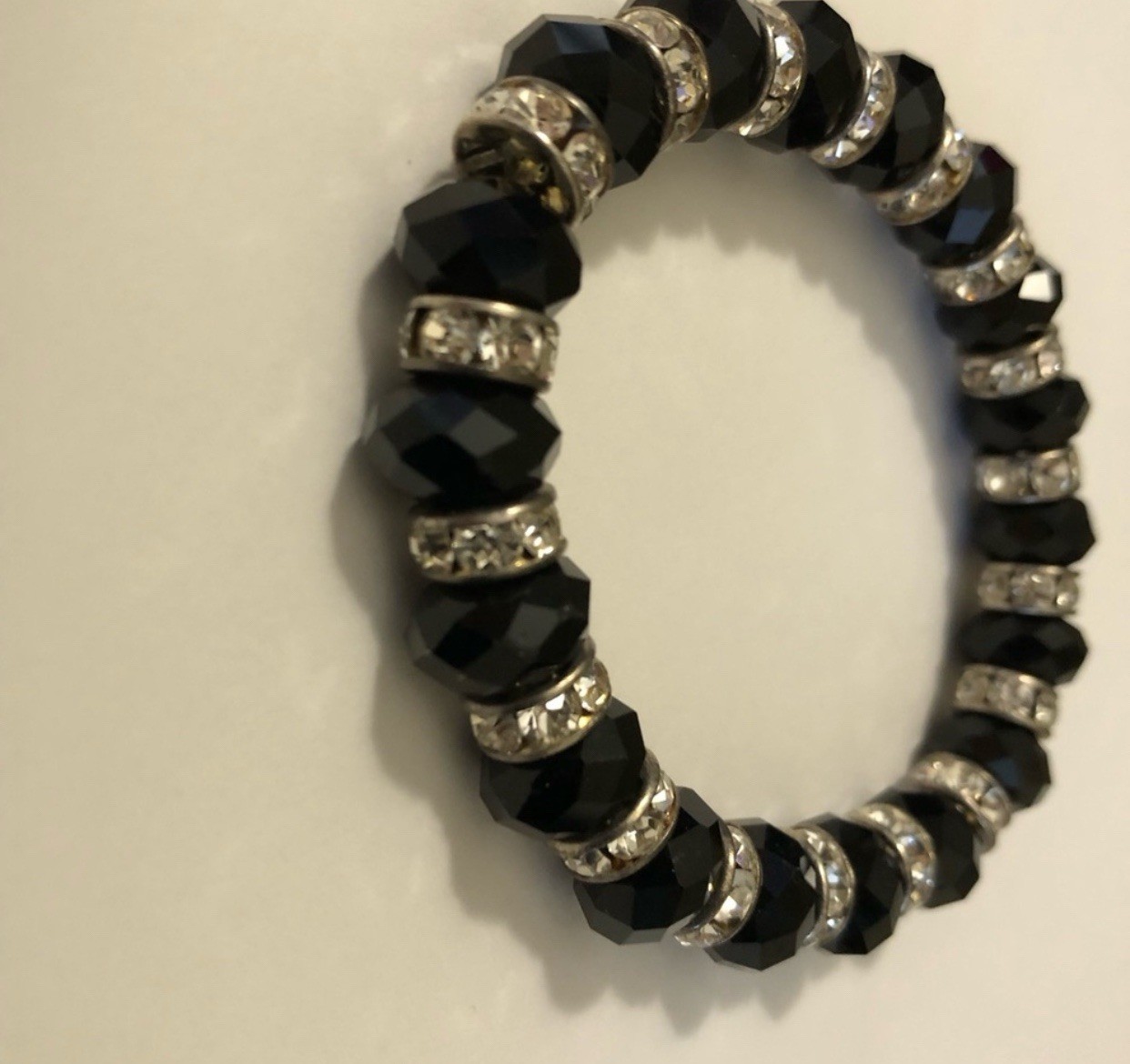 Black & Sliver rhinestone beaded stretchy bracelet