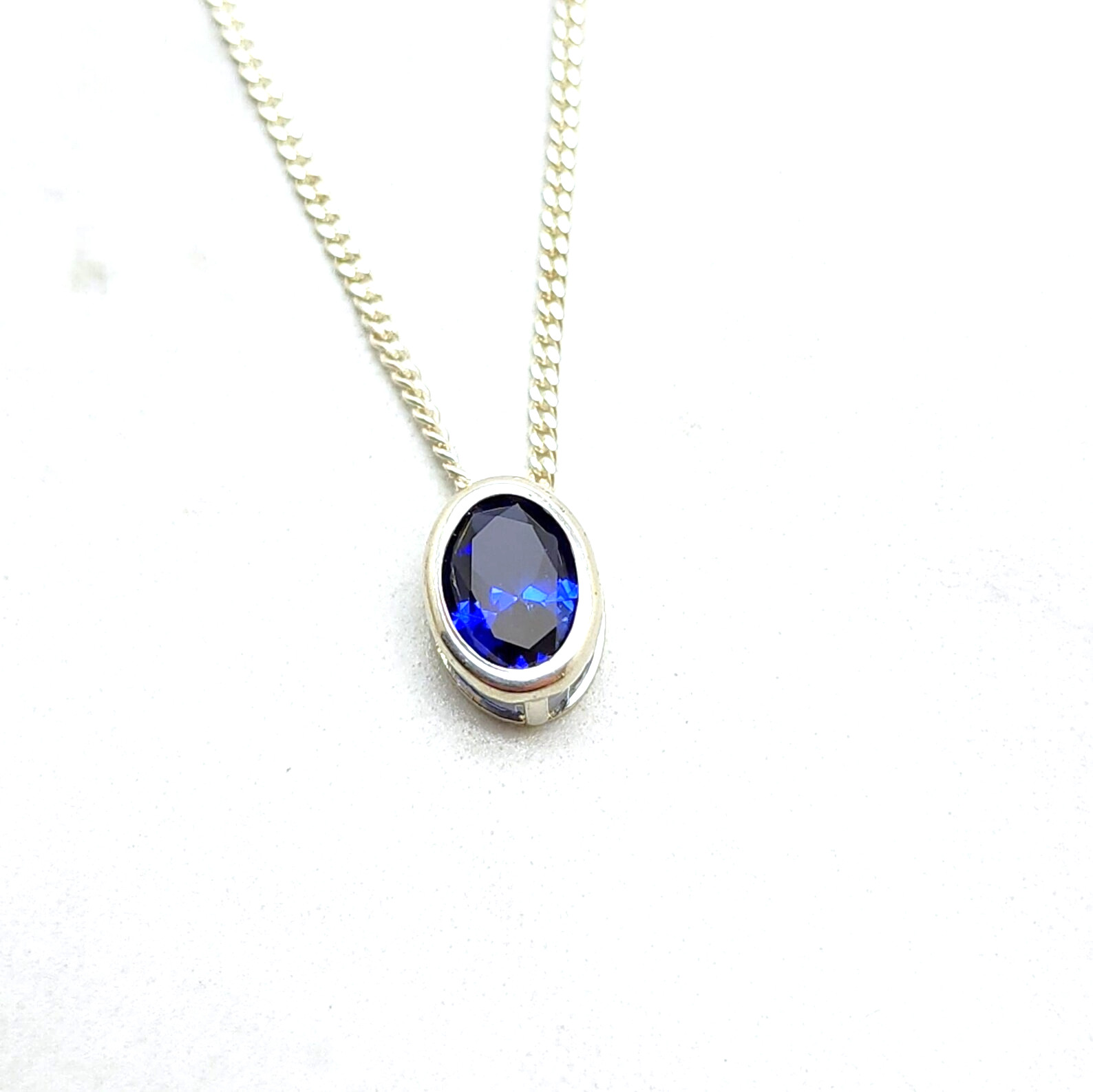 Blue Sapphire Slider pendant 925 sterling silver pendant Minimalist pendant