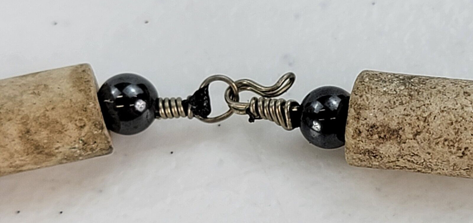Vintage Stone & Hematite Beaded Necklace 17.5 in Brown Gray Hook Clasp