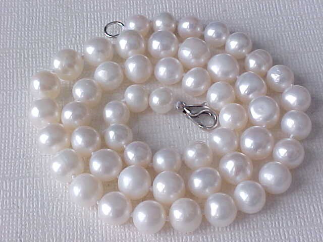 17″ 8MM GENUINE FRESWATER WHITE PEARL NECKLACE STERLING SILVER