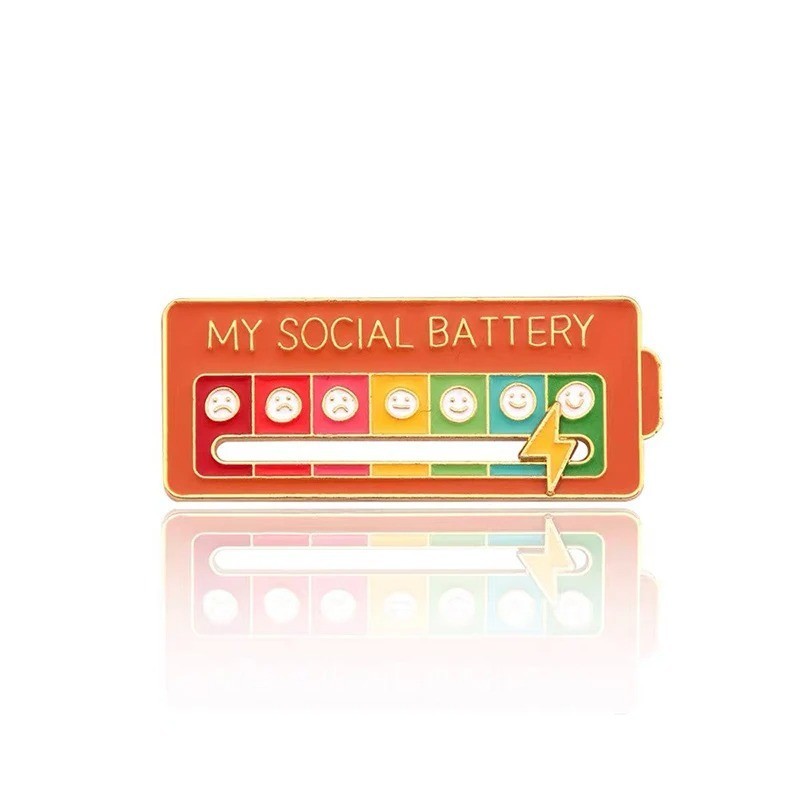 Funny Mood Expression Pin My Social Battery Brooch Badge for Women Men