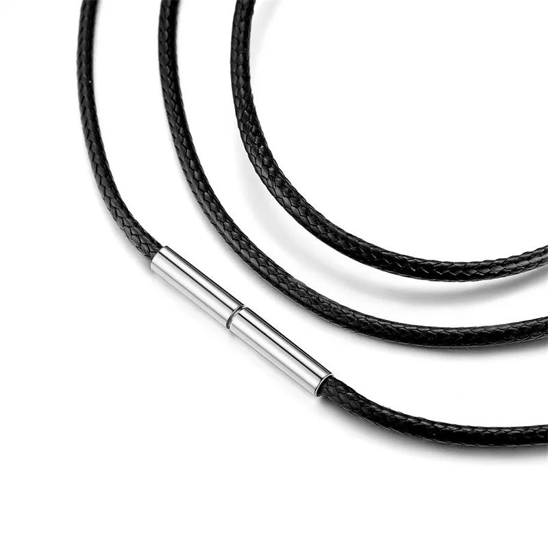 Black Woven Leather Necklace Cord Stainless Steel Lobster Clasp Unisex Chain