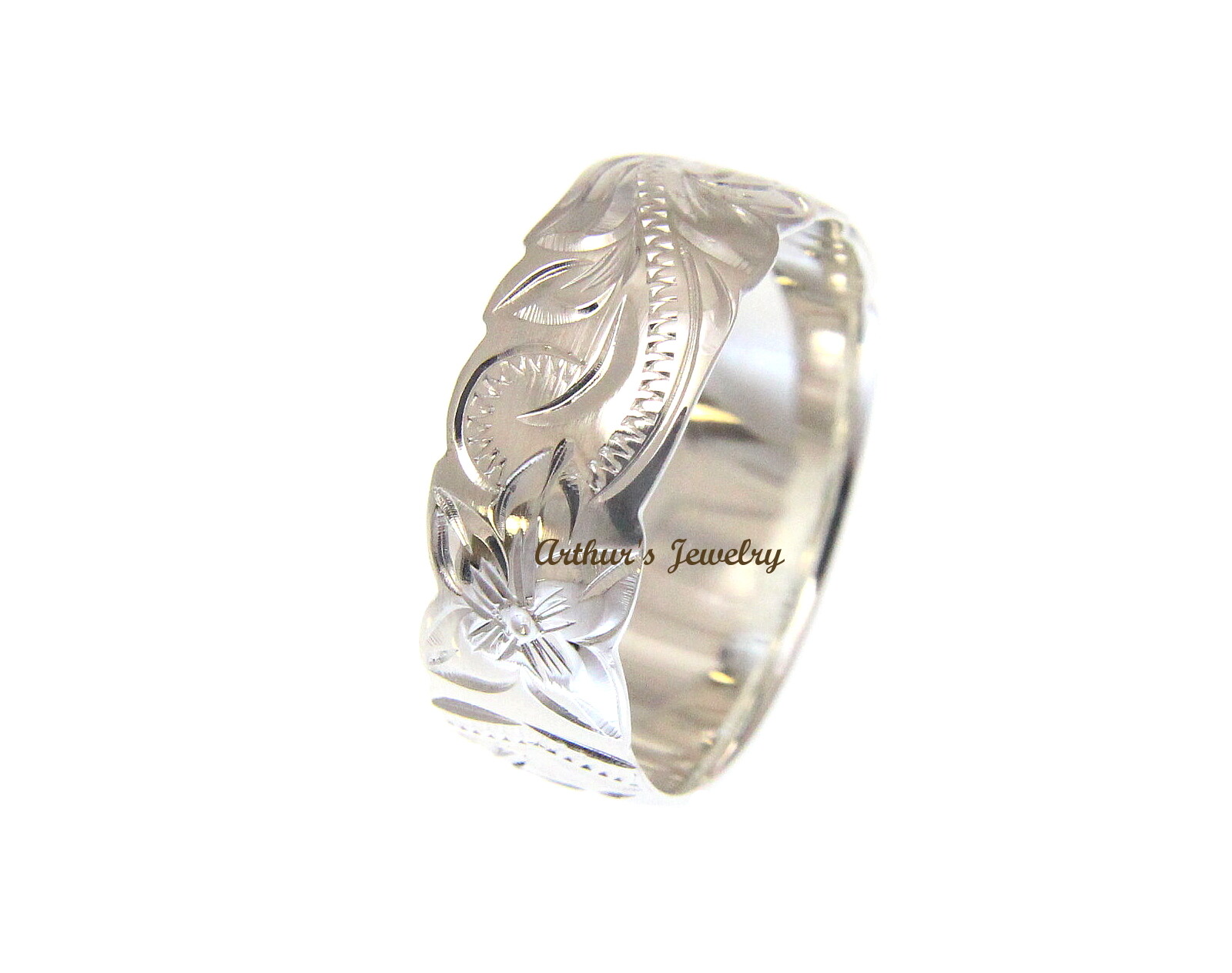 6MM STERLING SILVER 925 HAWAIIAN BAND RING PLUMERIA FLOWER SCROLL CUT OUT EDGE