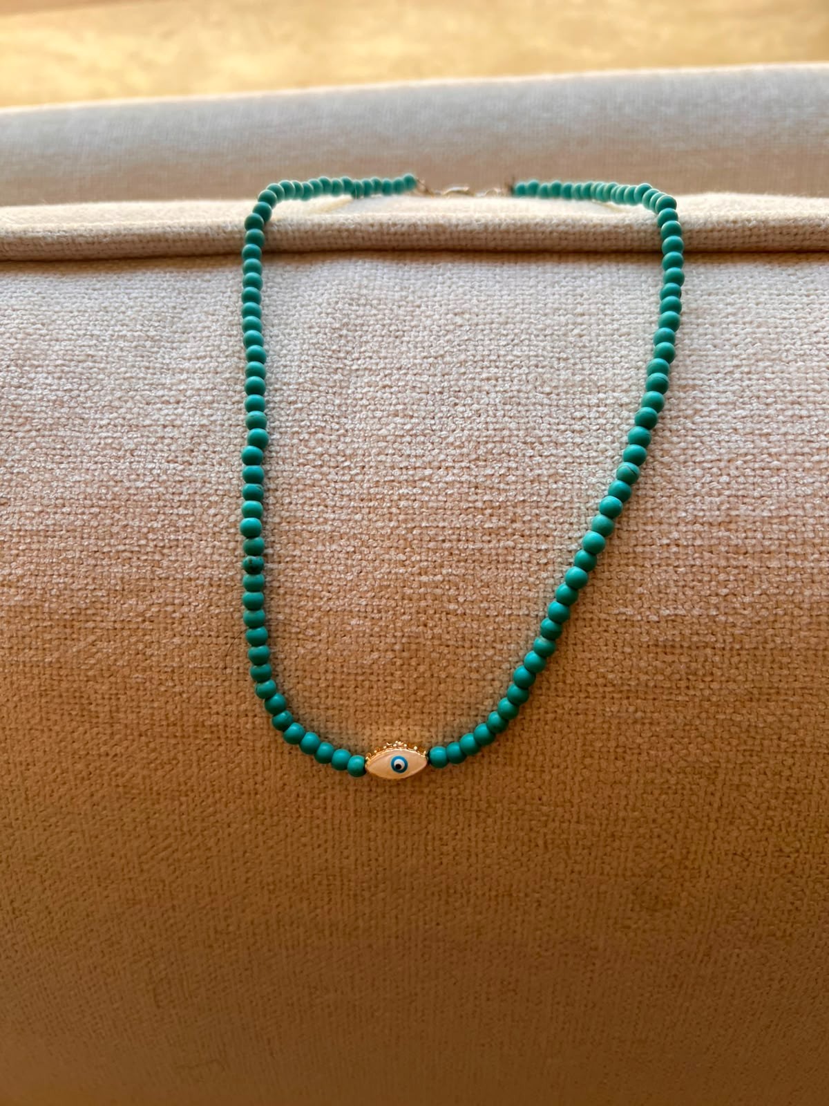 Blue Turquoise Beaded Evil Eye Necklace Handma Lucky Pendant