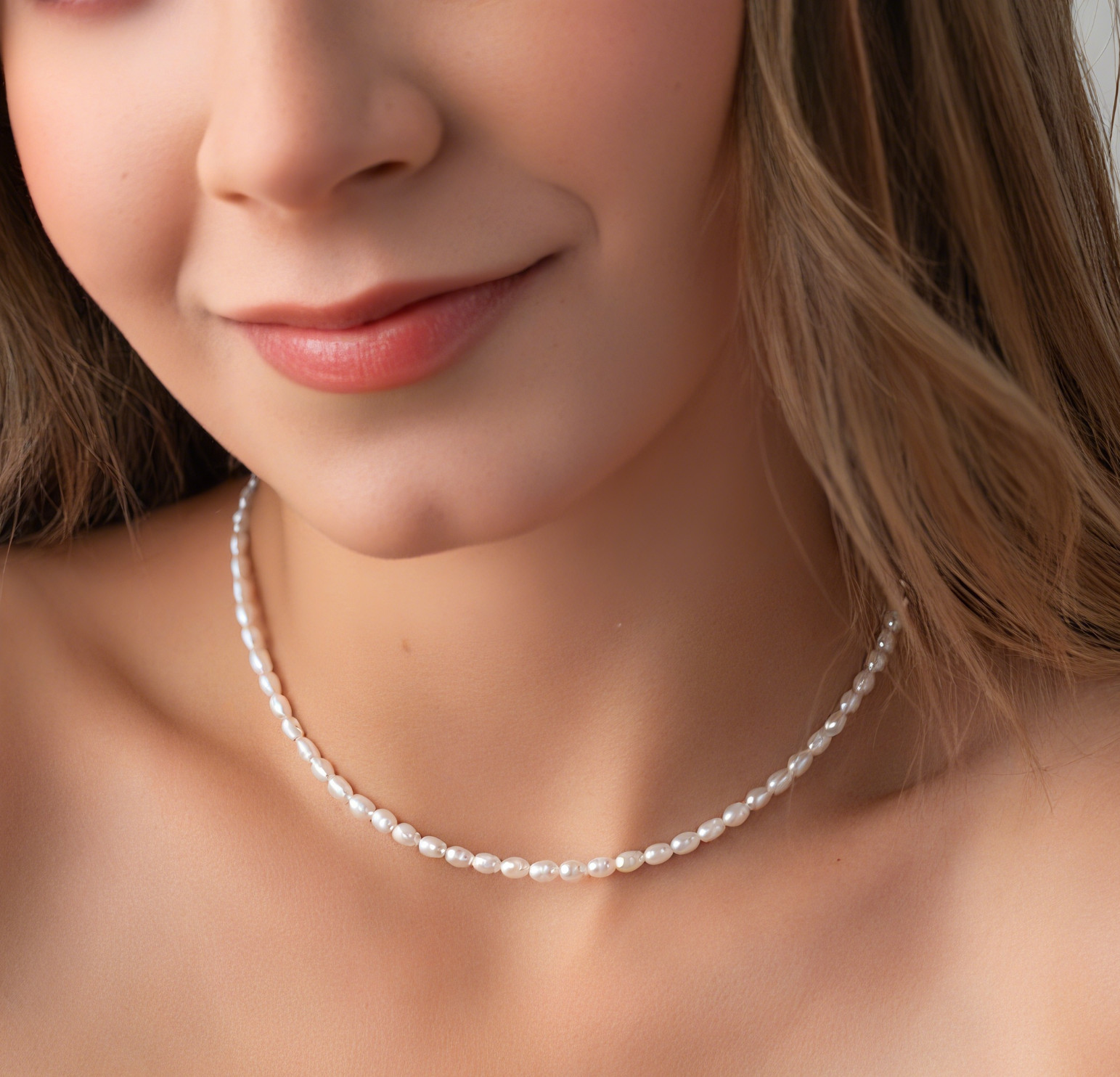 Tiny Freshwater Rice Pearl Beaded Dainty Choker Necklace June Birthstone Gifts