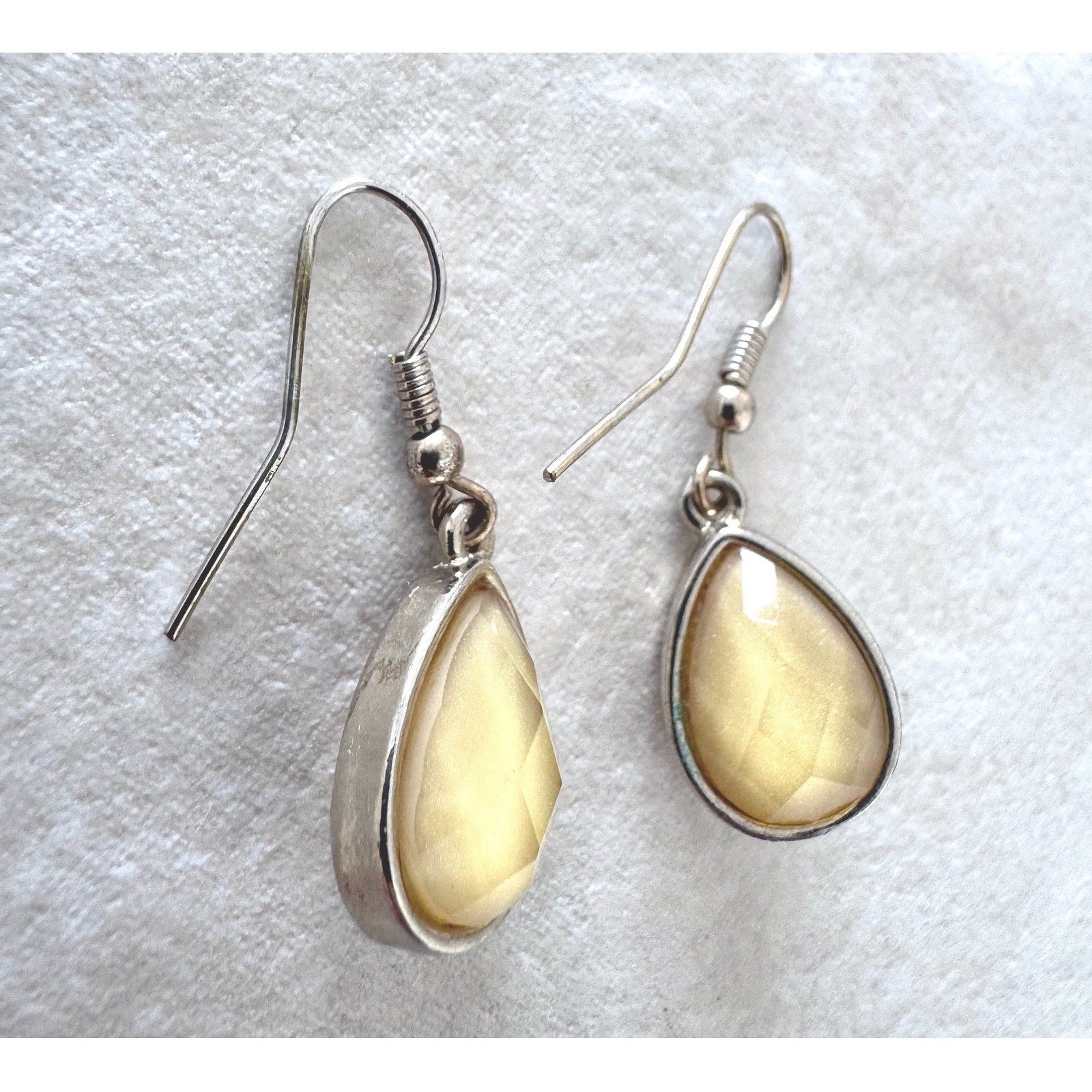 Champagne Faceted Teardrop Dangle Earrings Silver Tone Minimalist Chic