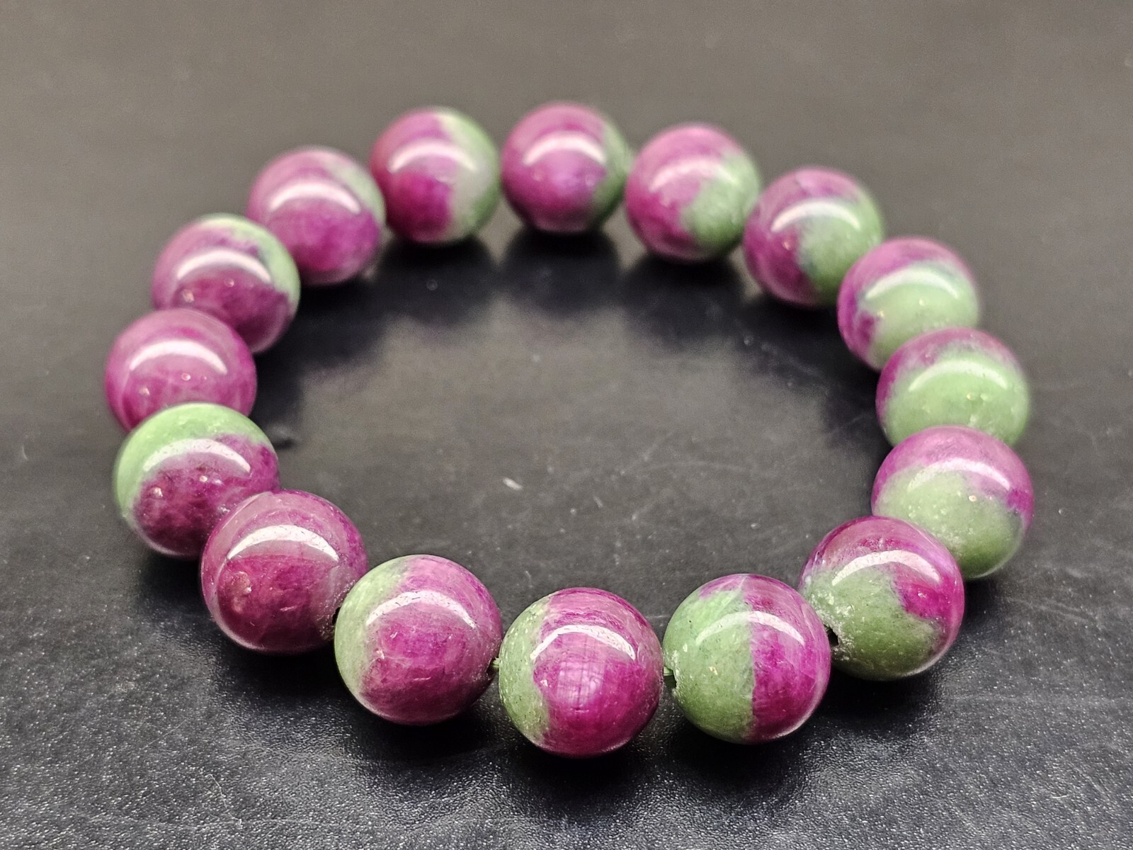 Rare Anyolite Ruby Zoisite Crystal Beads Bracelet 12.2mm