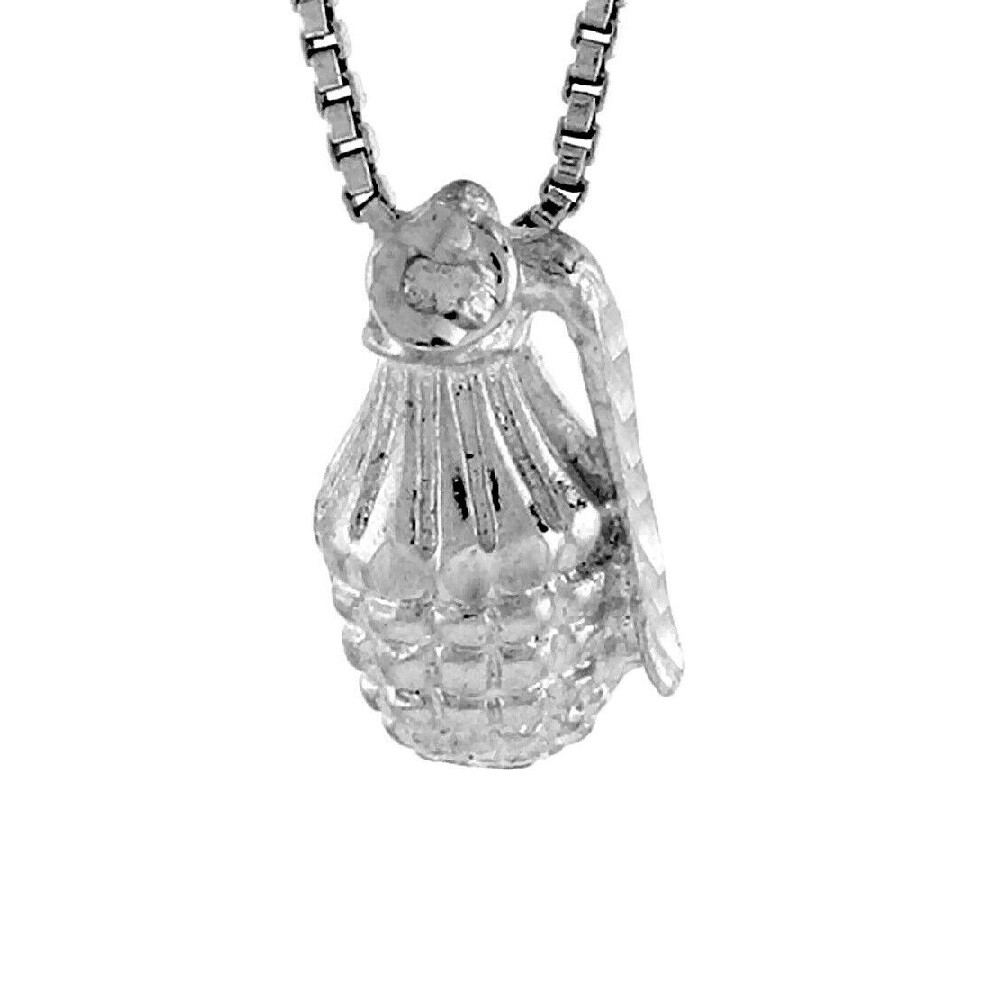Sterling Silver Small Hand Grenade Pendant / Charm, Italian Box Chain