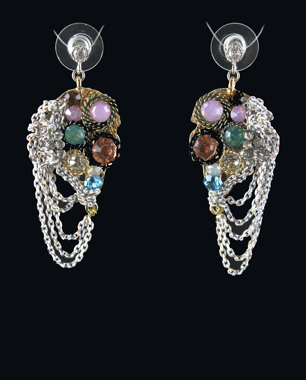 Mosaic Chandelier Chain Drop Earrings with Multi-Color Glass Beads 5101 SALE