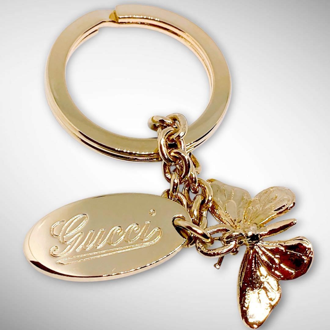 GUCCI Butterfly Charm Gold-tone Rhinestone Red Pink Third Party Chain: 23.6 in.
