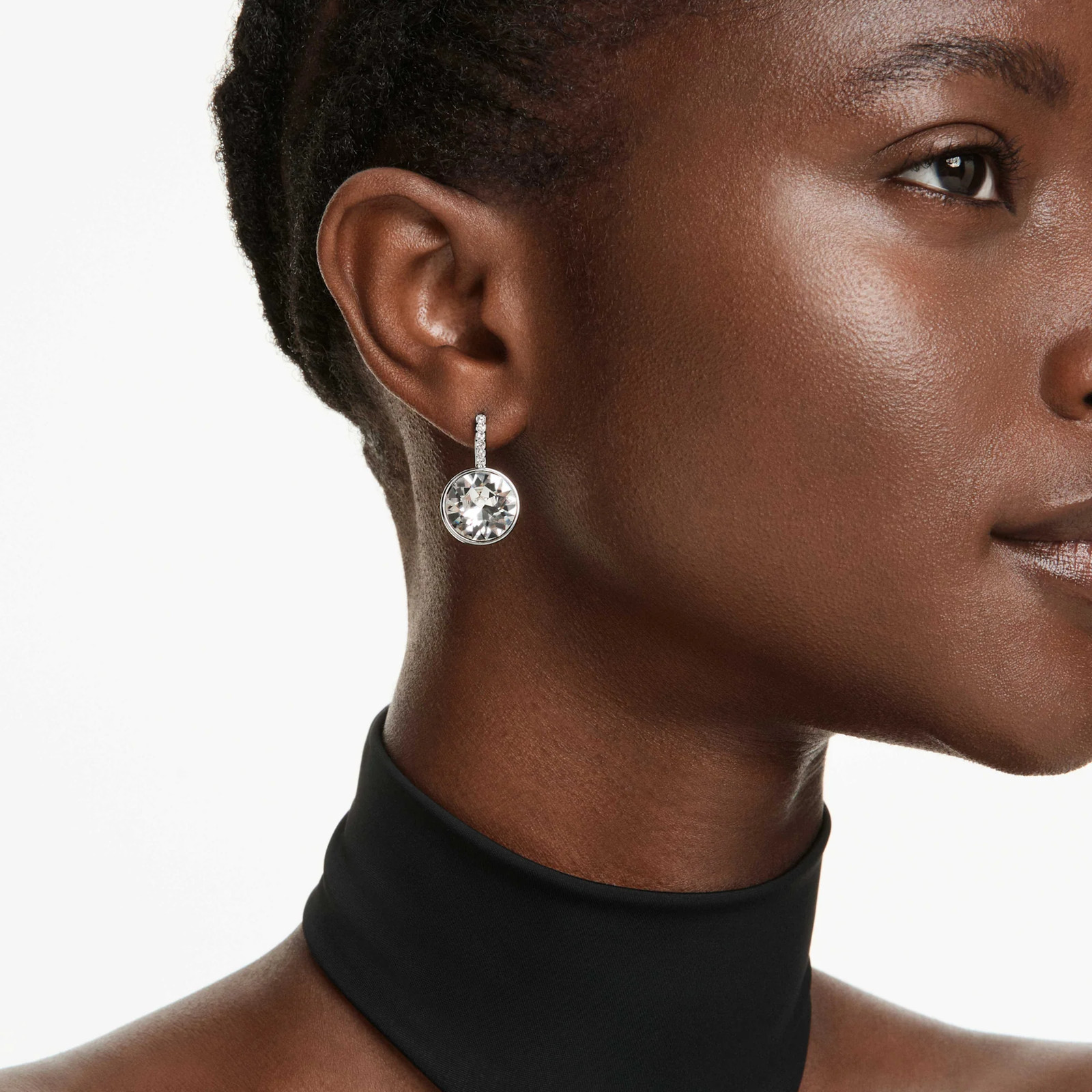 Swarovski Millenia White Round Cut Drop Earrings, Rhodium Plated