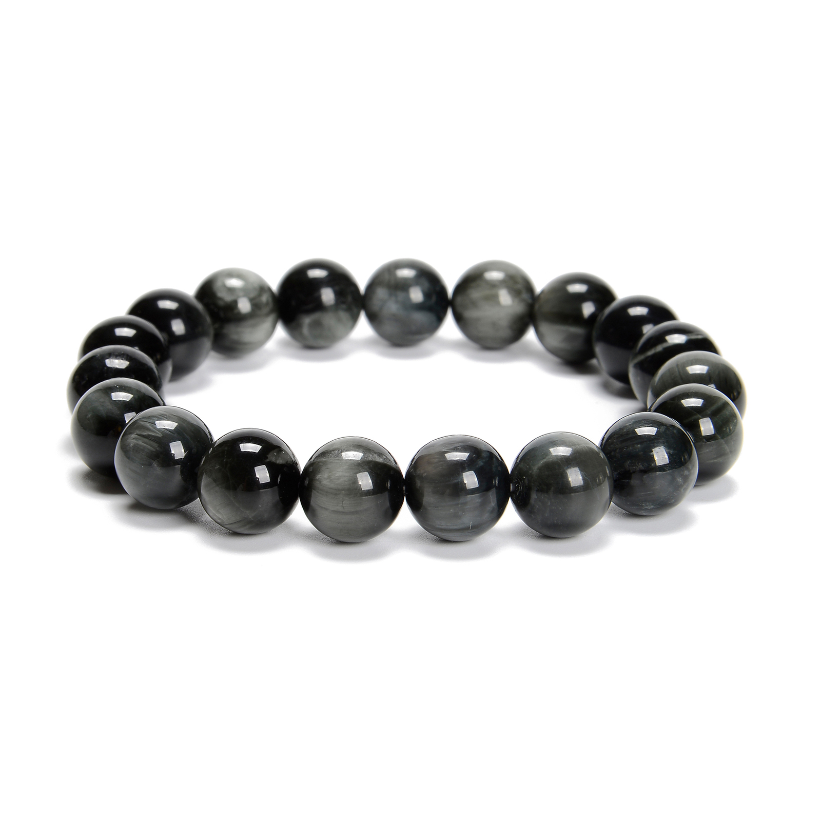 Gray Eagle’s Eye Round Beaded Bracelet 6mm 8mm 10mm 7.5” Length Sold by Piece