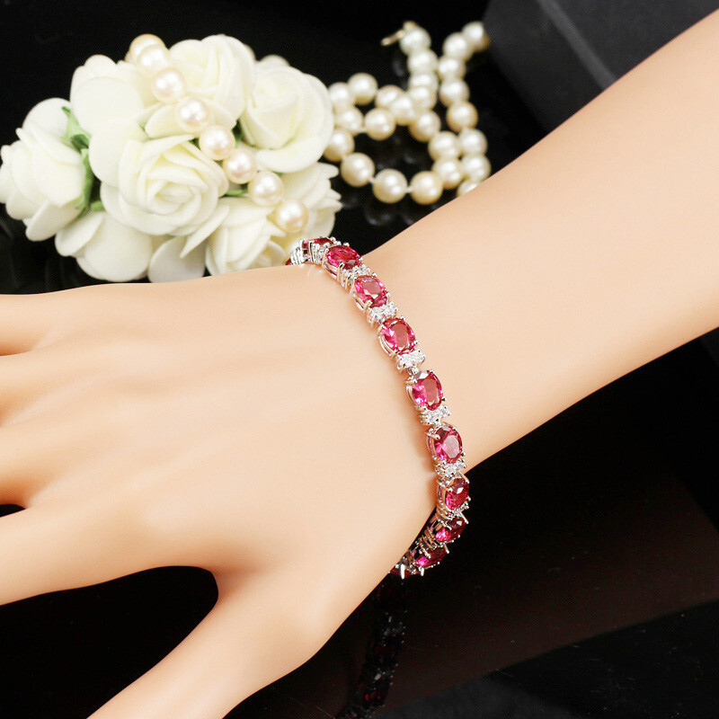 Silver Plated Fashion CZ Tennis Chain Bracelet Blue Crystal Bangles for Women