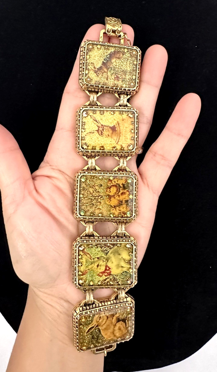 MAXIMAL ART John Wind Bunny Easter Rabbit Whimsical Gold Plated Bracelet Vintage