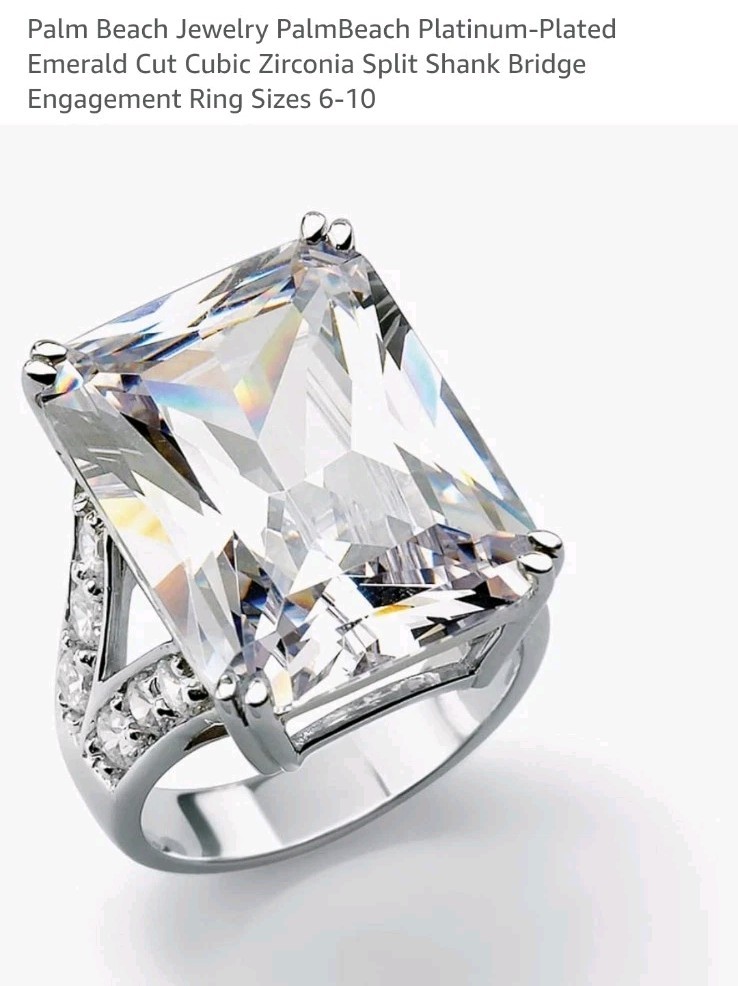 Emerald Cut 27 Carats Platinum Plated Statement Ring Size 8 SETA Palm Beach