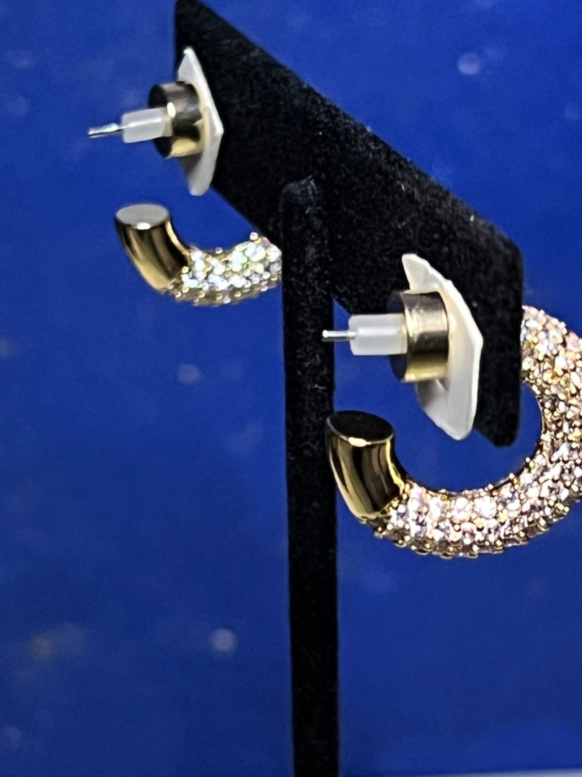 NWOT Gold-tone Open Hoop Earrings w/ Pave Rhinestone/CZ