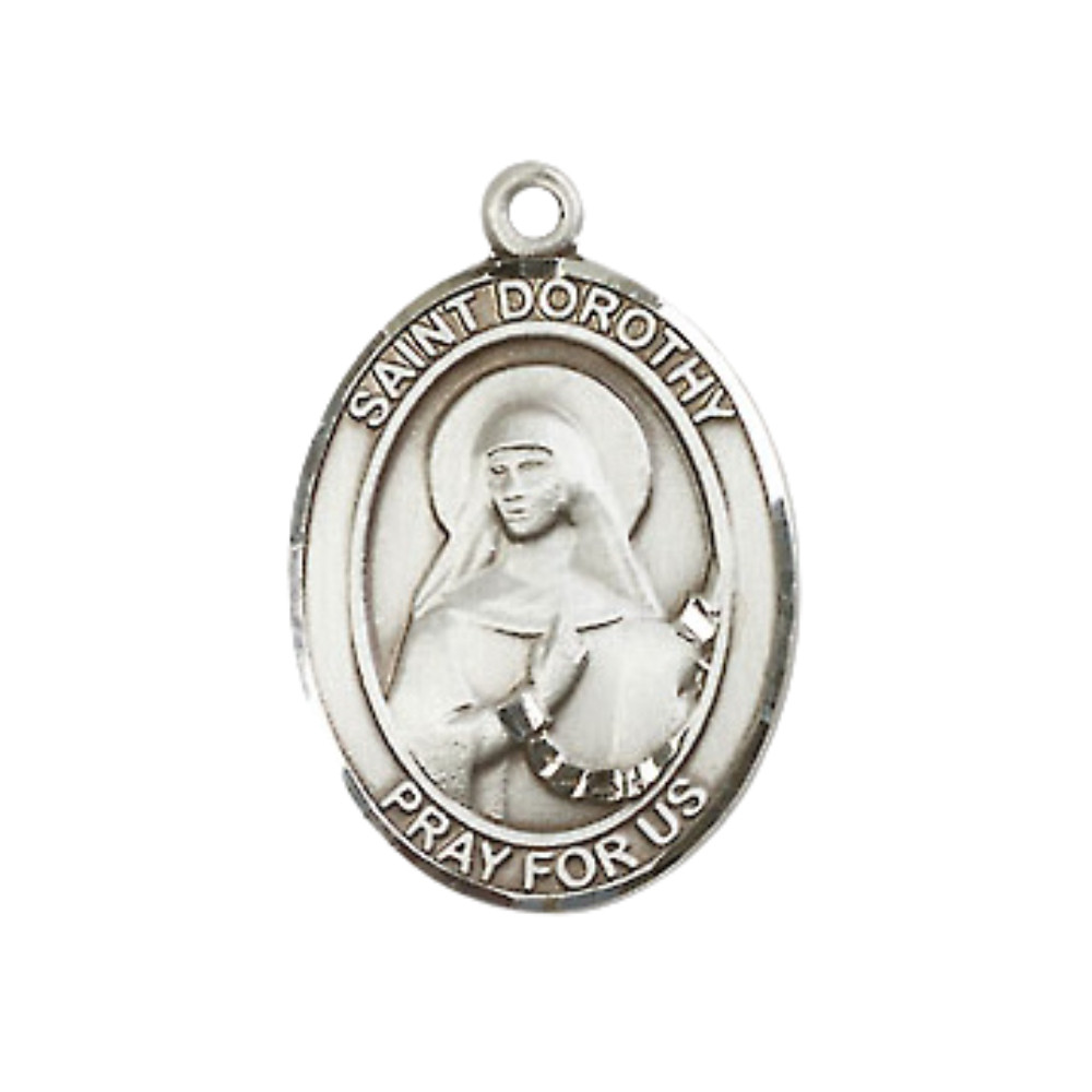 Medium Pewter Saint Dorothy Medal Pendant 24″ Endless Chain Necklace w/ Gift Box