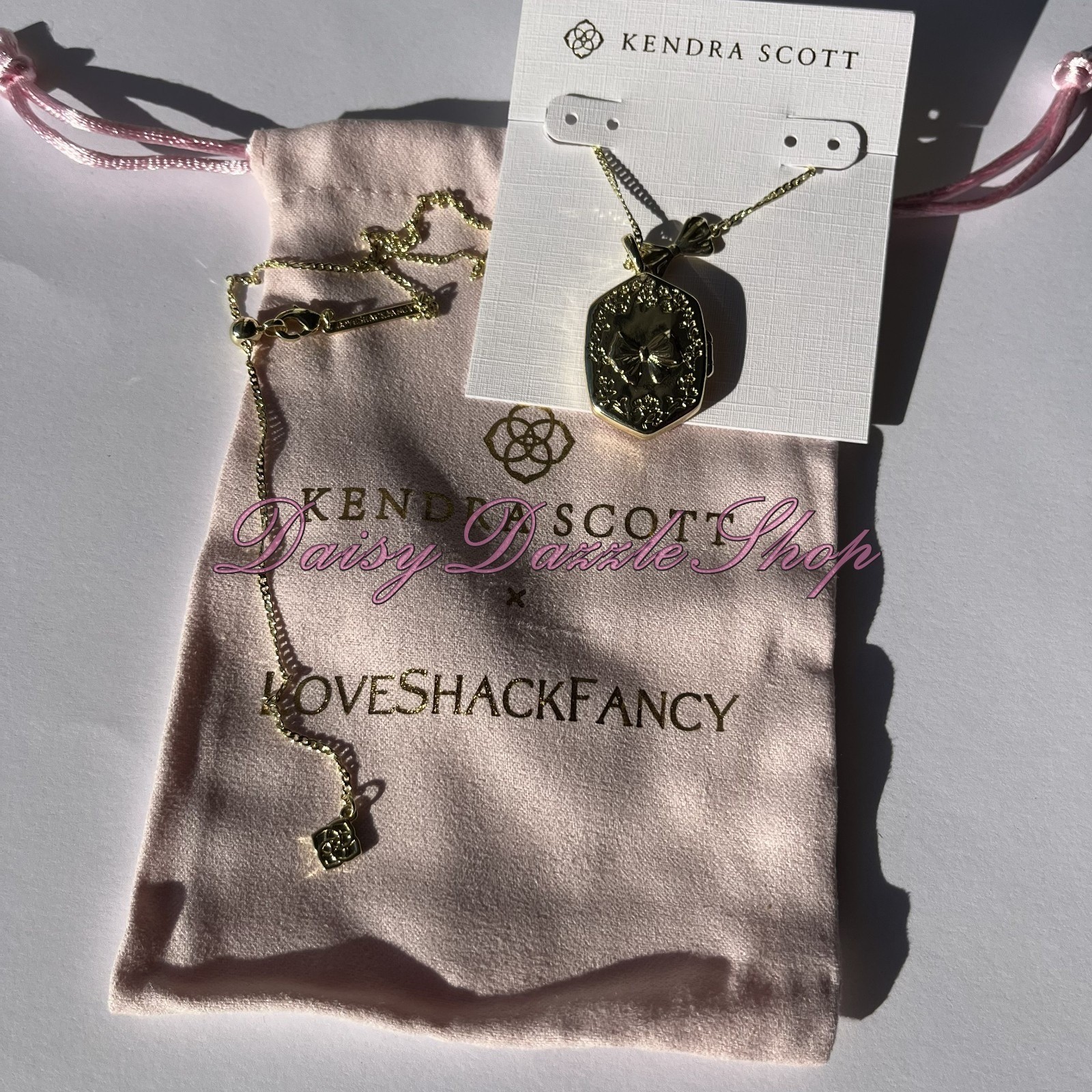 🎀Kendra Scott x LoveShackFancy Daphne Gold Locket Necklace Pink Mint Rosa Beaux
