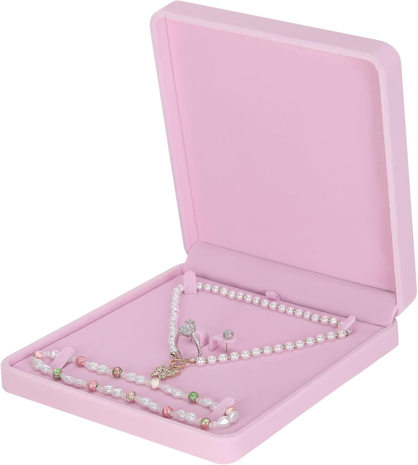 Velvet Jewelry Set Box Velvet Gift Box Bracelet Necklace Earring Ring Pink)