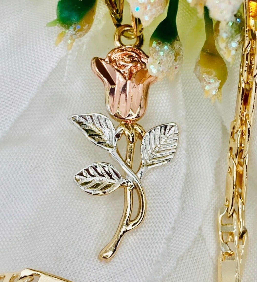 14k Gold Plated Rose Flowers Tri-tone Gold Pendant Necklace with Chain 20 #103