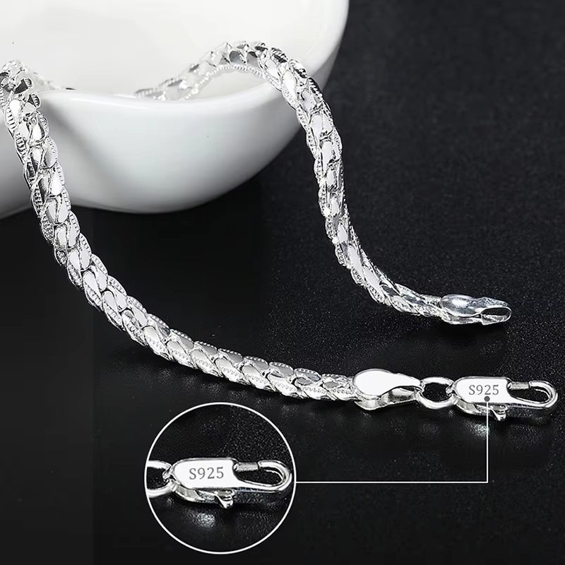 925 Sterling Silver Bracelet 6mm Flat Chain Lobster Clasp 18/20cm Unisex