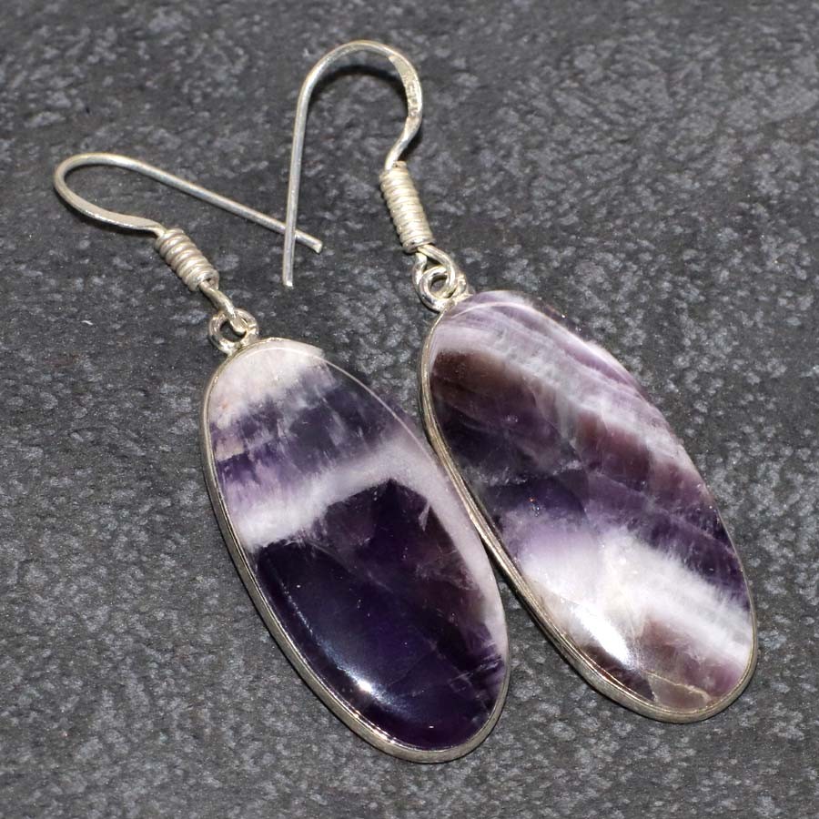 925 Silver Plated Chevron Amethyst Jewellery Earrings Handmade Size 1.8″ GW