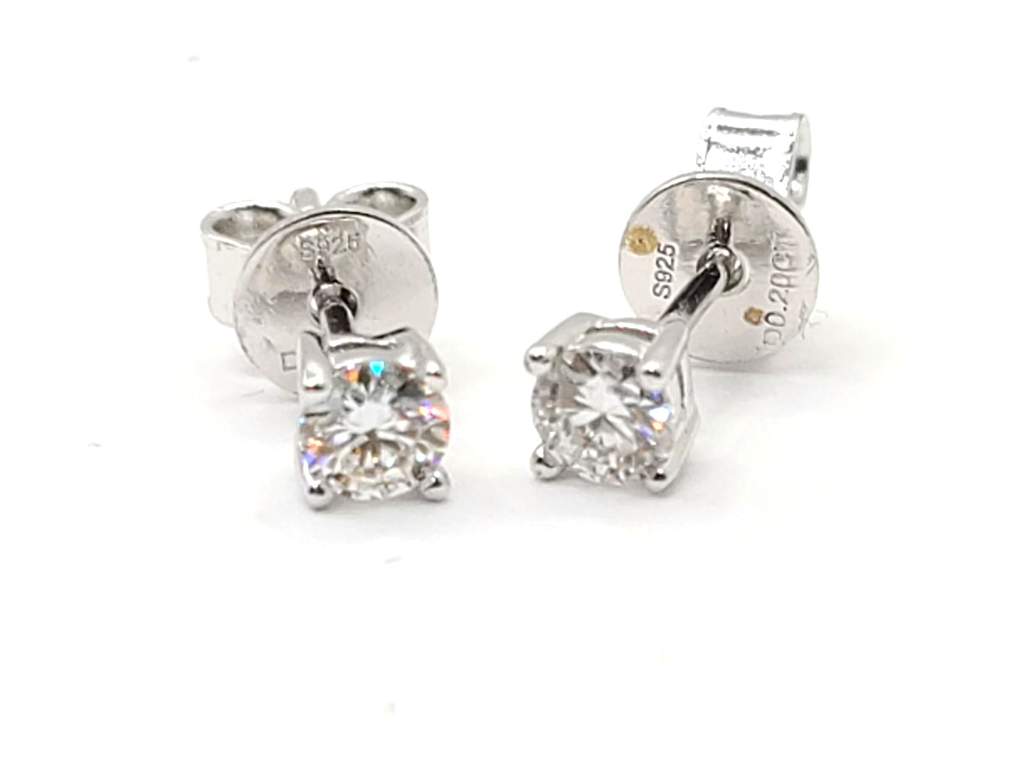 S925 Sterling Silver 3mm Brilliant Round Cut Post Earring Studs 0.93gr T.W