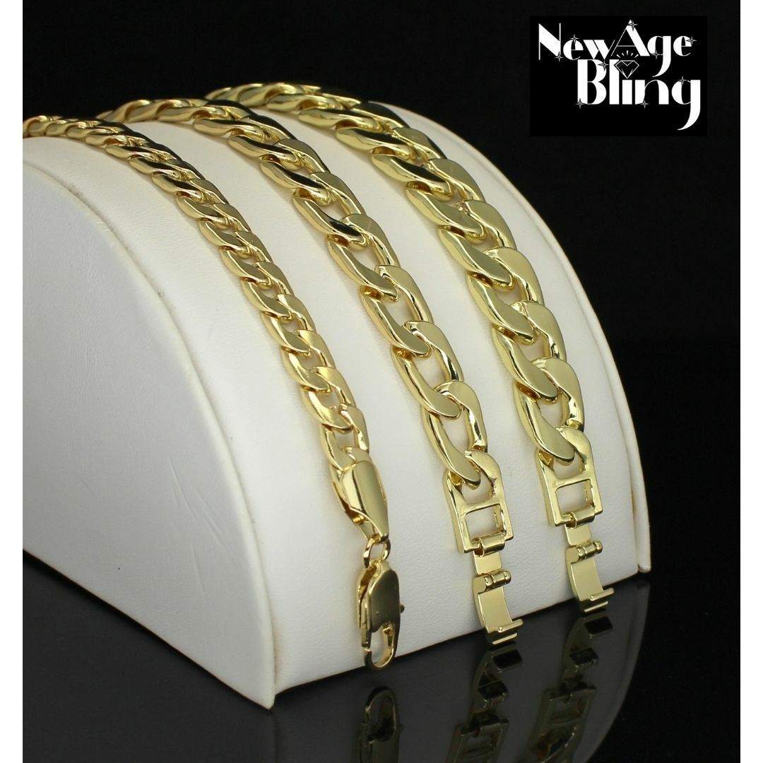Mens Cuban Link Curb Bracelet 14k Gold Plated Hip Hop Fashion 8 inch