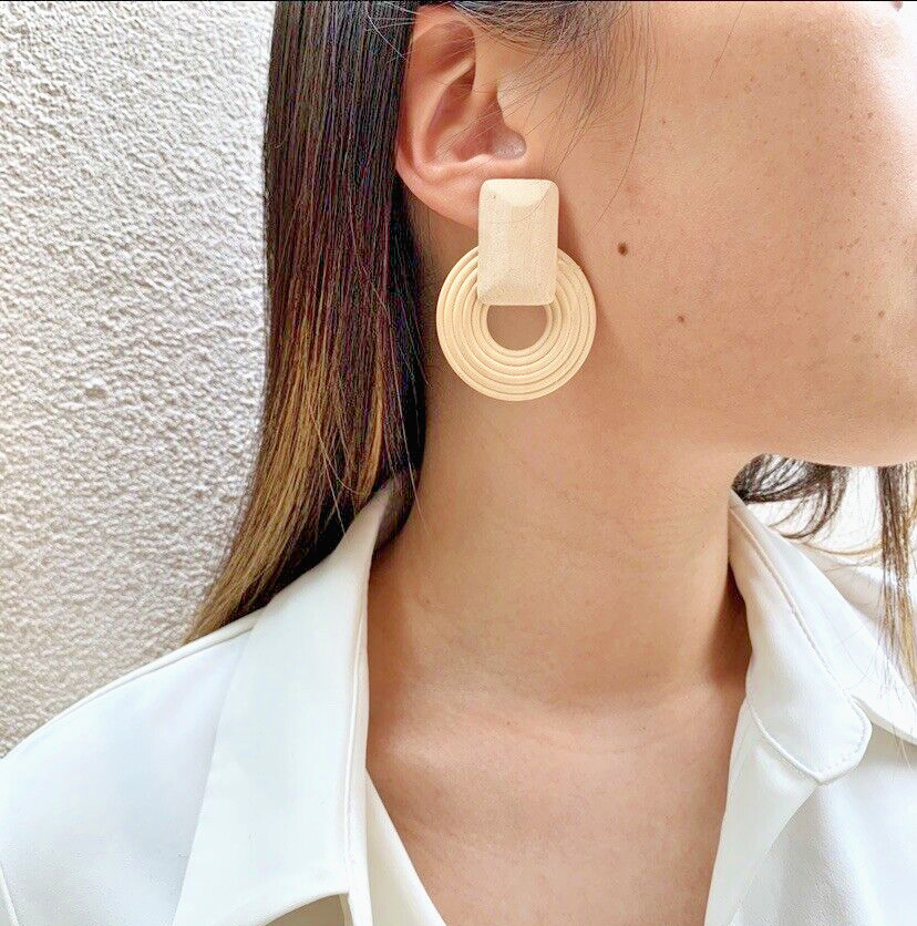 Wood Earrings, Modern bold earrings, Light beige mid century modern inspired