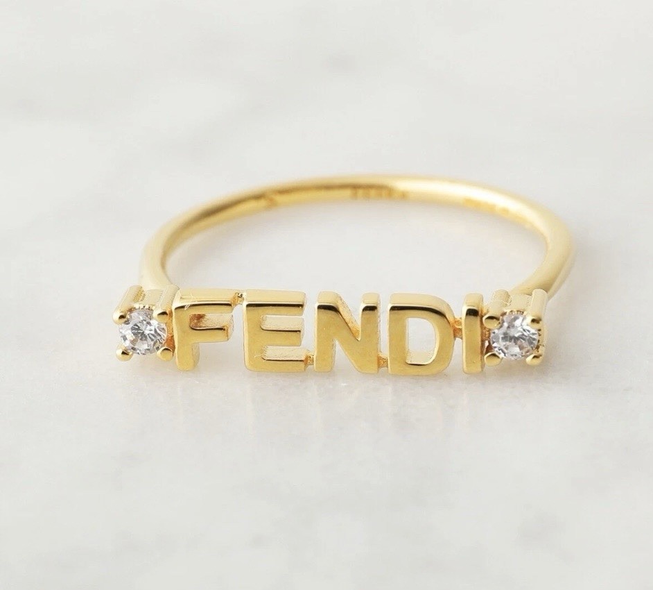 AUTHENTIC Fendi Size 7 Graphic Logo Crystal Ring W/ COA Box & Bag Beautiful!