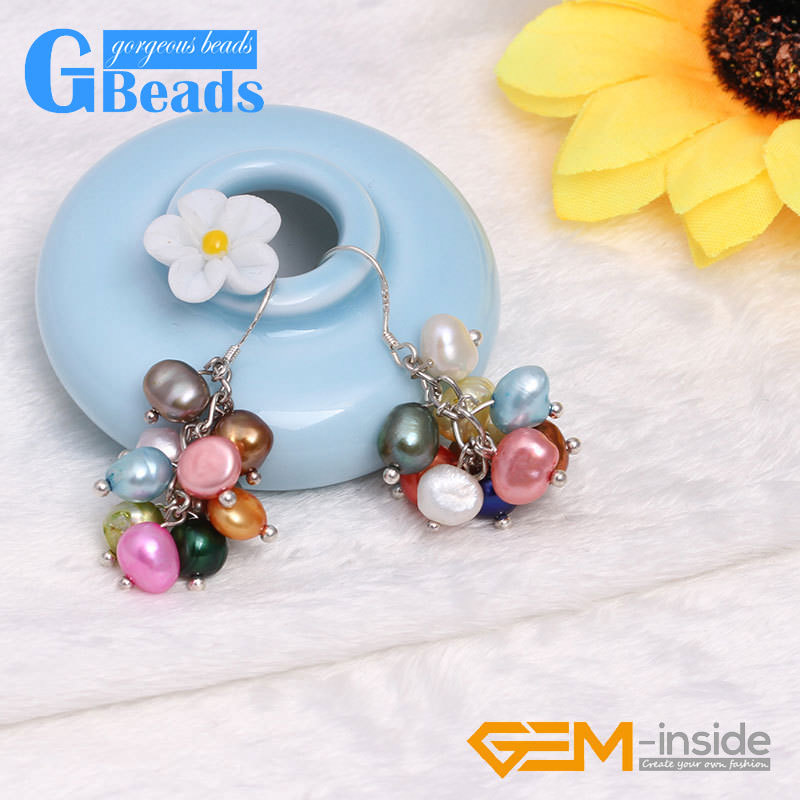 Assorted Colors Freshwater Pearls Dangle Earrings Free Shipping 5-6mm x 7-8mm