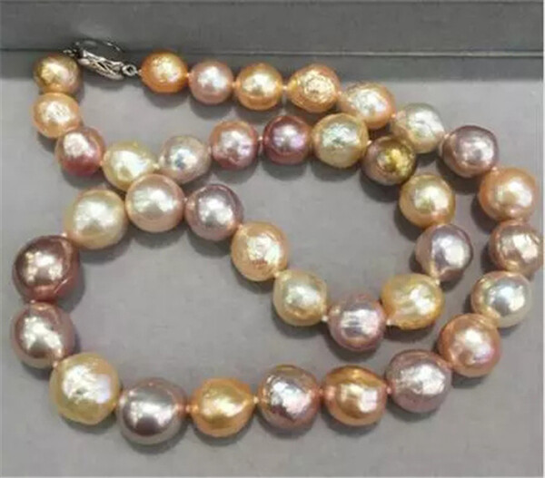 gorgeous 11-12mm south sea baroque multilcolor pearl necklace 18inch 925s
