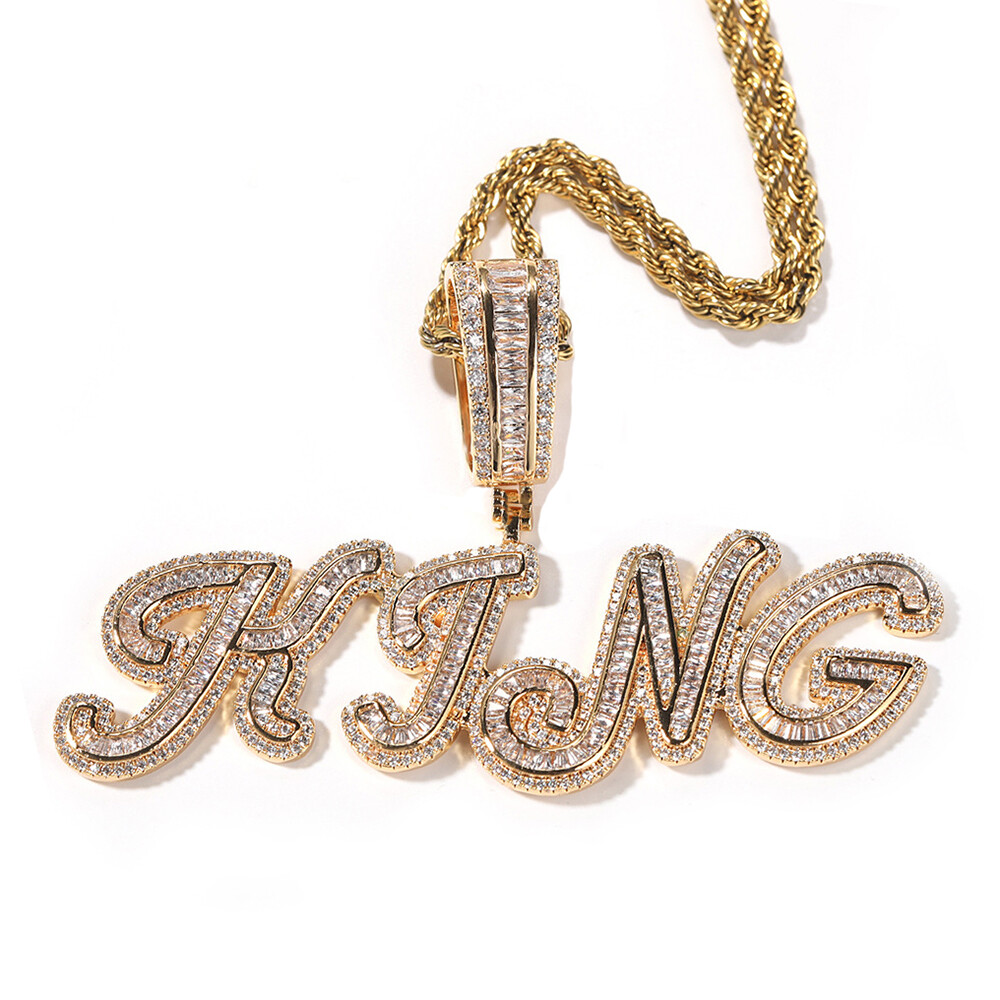 Hip Hop A-Z Custom Signature Letters Name Pendant Necklace Bling T Cubic Zircon