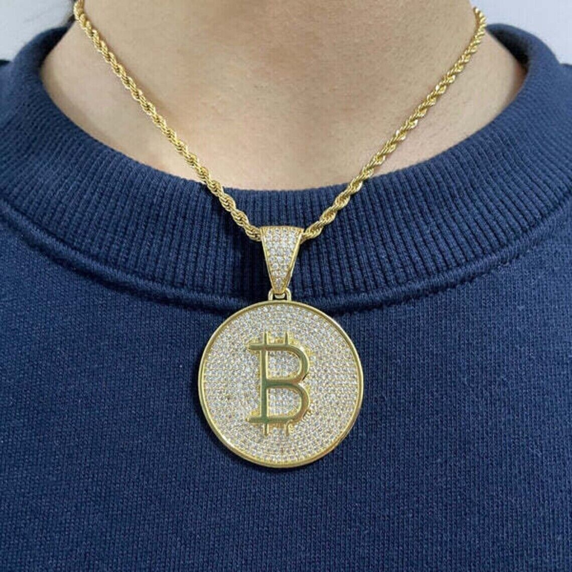 1.50 Ct Round Simulated Diamond Initial B Letter Pendant 14K Yellow Gold Plated