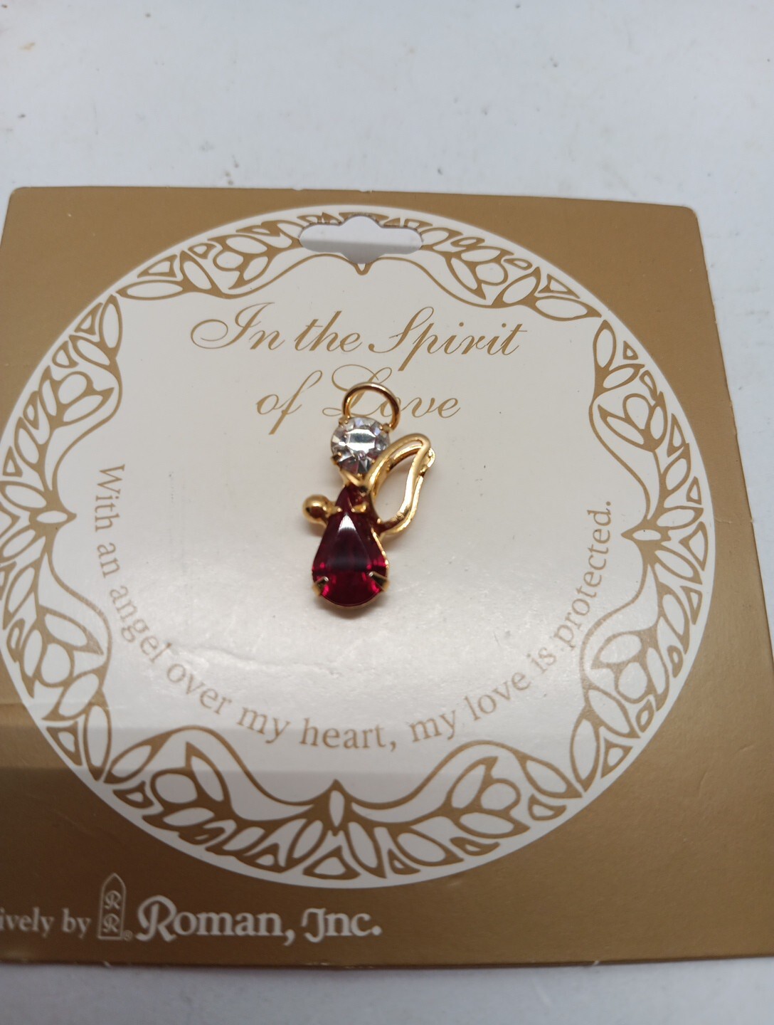 ANGEL Birthstone Lape lPin Brooch by Roman, Inc JULY RUBY Gold Tone Crystal