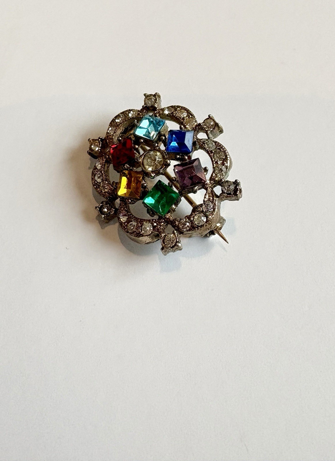 Multi-color Rhinestone Brooch Pin Prong Setting Colorful Vintage