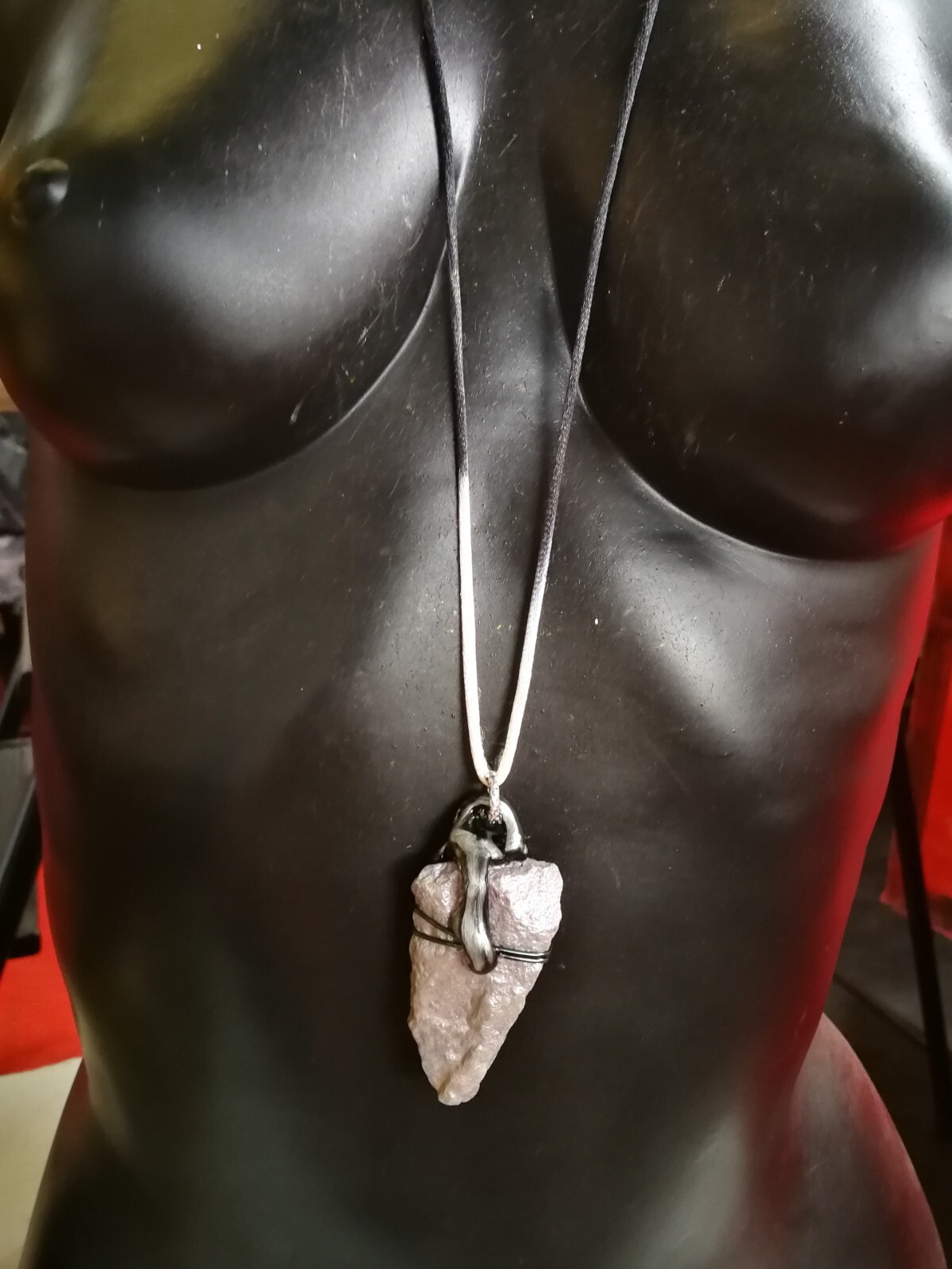 Uncut Gemstone Pendant Necklace Spirit Guide Witch White Snake Amulet Raw Stone