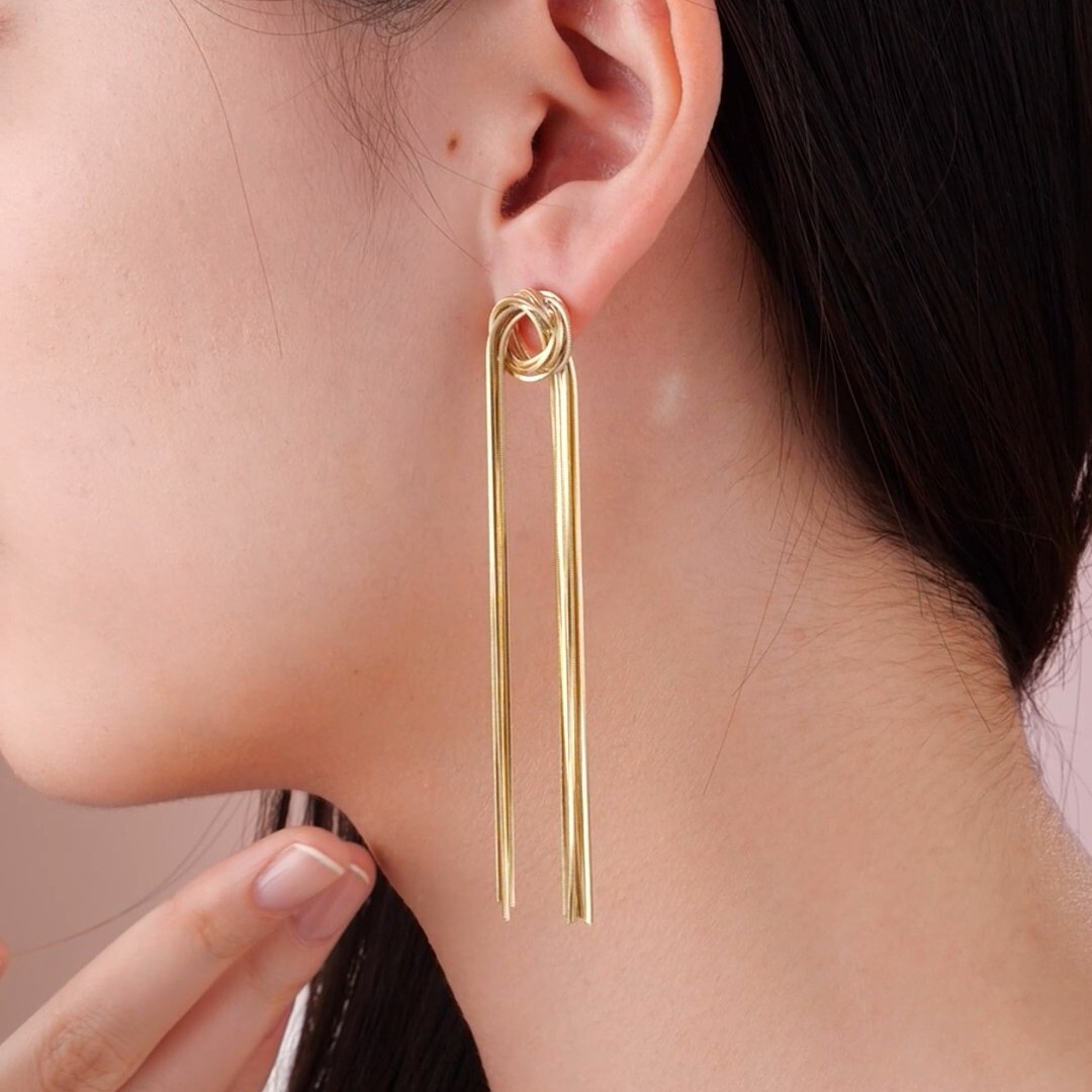 18k yellow gold gp 925 silver tassel strings stud drop dangle designer earrings