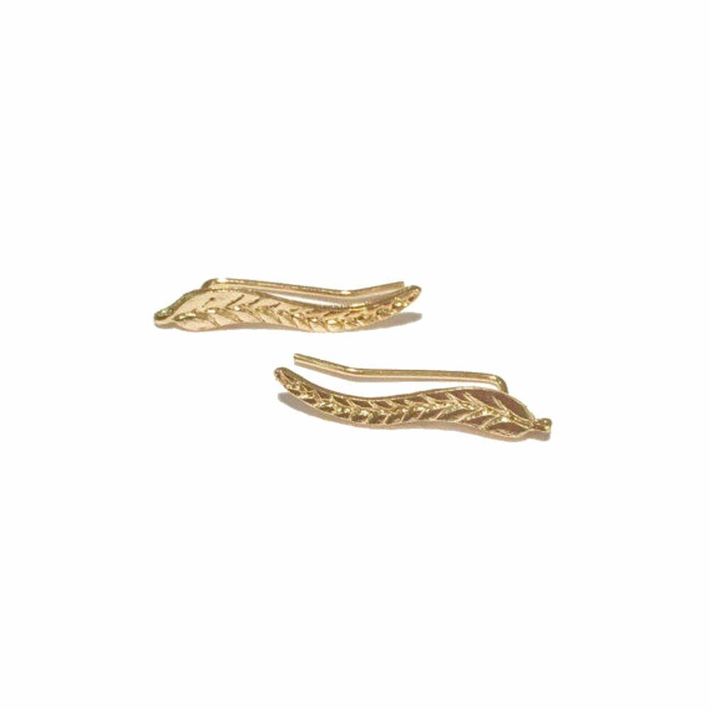 14K Gold over Stainless Steel Diamond Cut Leaf Ear Climber Crawler Earring