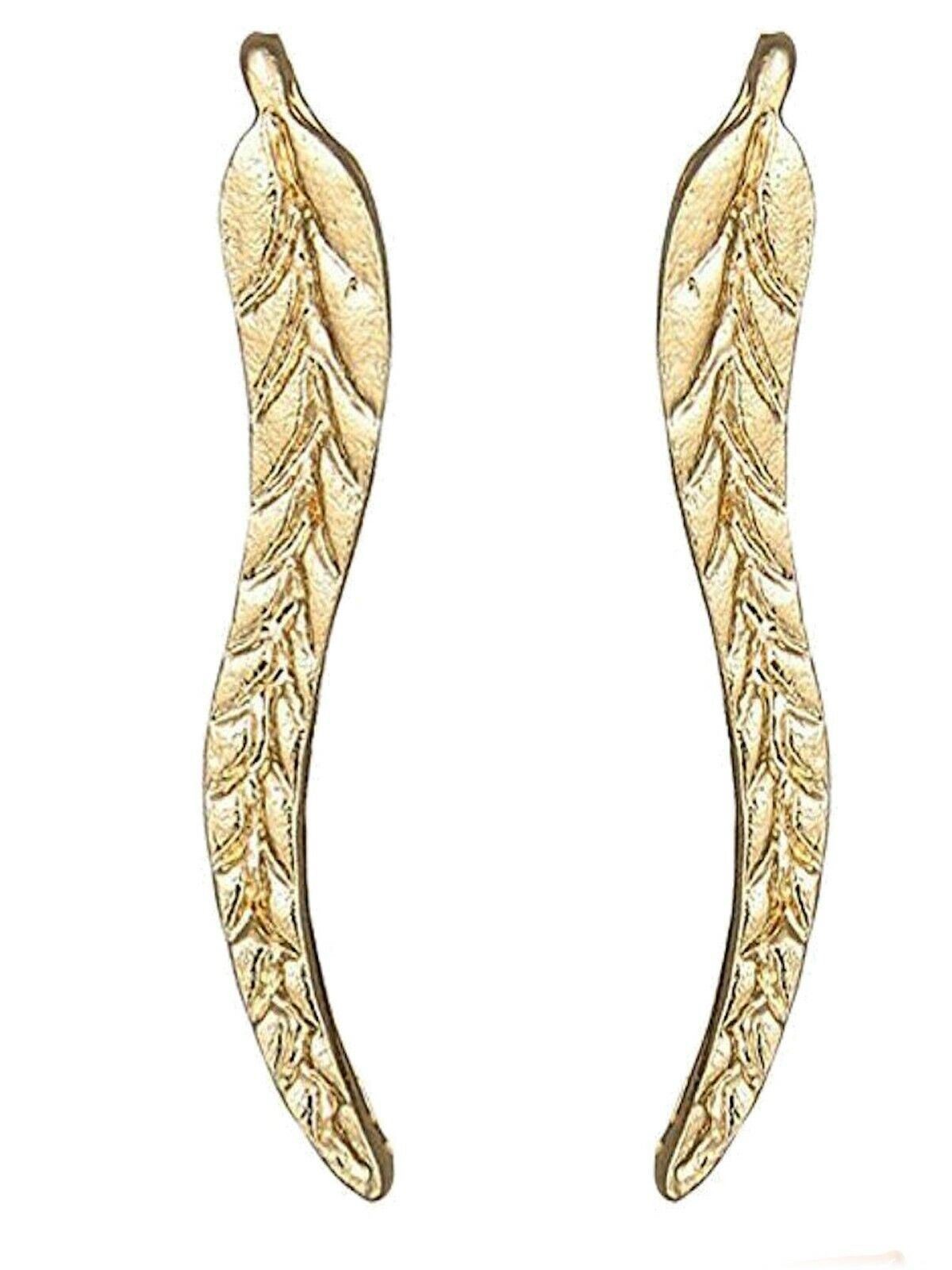 14K Gold over Stainless Steel Diamond Cut Leaf Ear Climber Crawler Earring