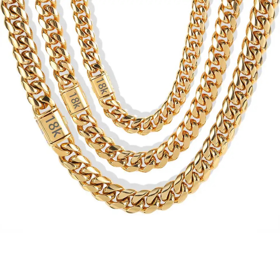 Stainless Steel Necklace 8-14mm Cuban Link Chain 16-26in Length Men Jewelry