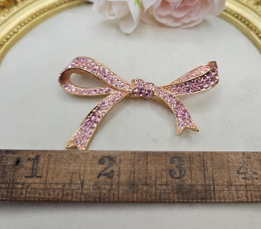 Vintage Kenneth Jay Lane KJL Pink Pave Rhinestone Ribbon Bow Pin Brooch