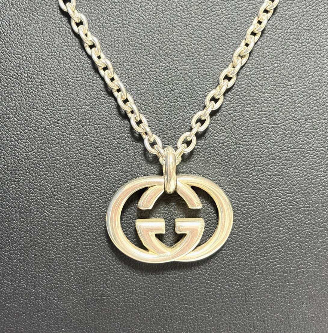 Gucci Interlocking Necklace Sterling Silver 925 Pendant with Box and Accessories