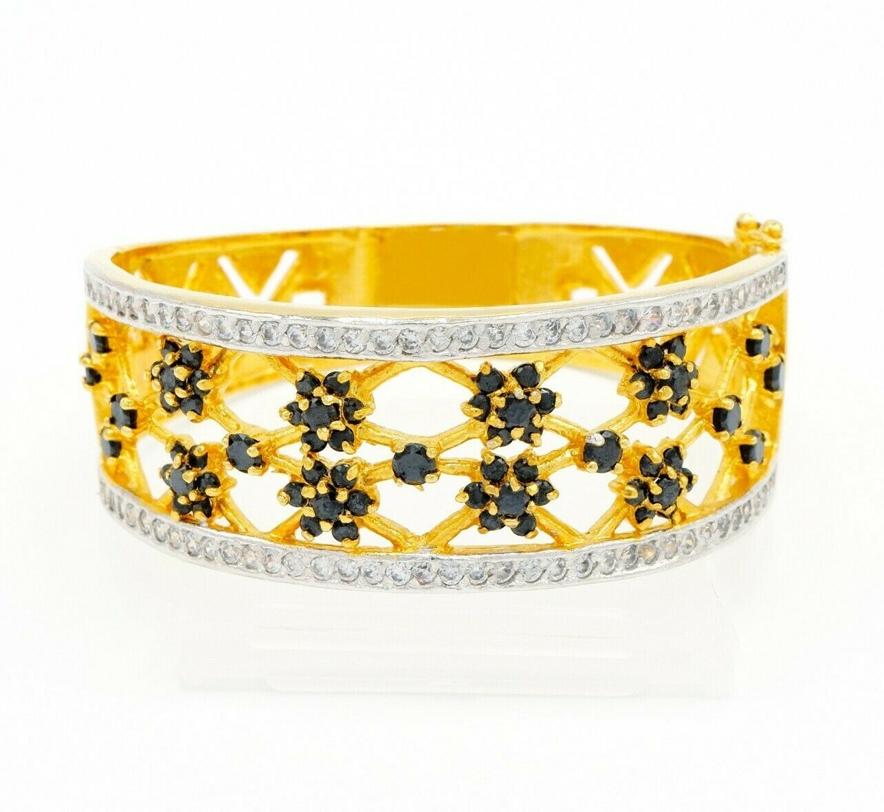 Black CZ Gold Bangle Bracelet 22K 24K Gold Baht Thai Engagement Jewelry Women