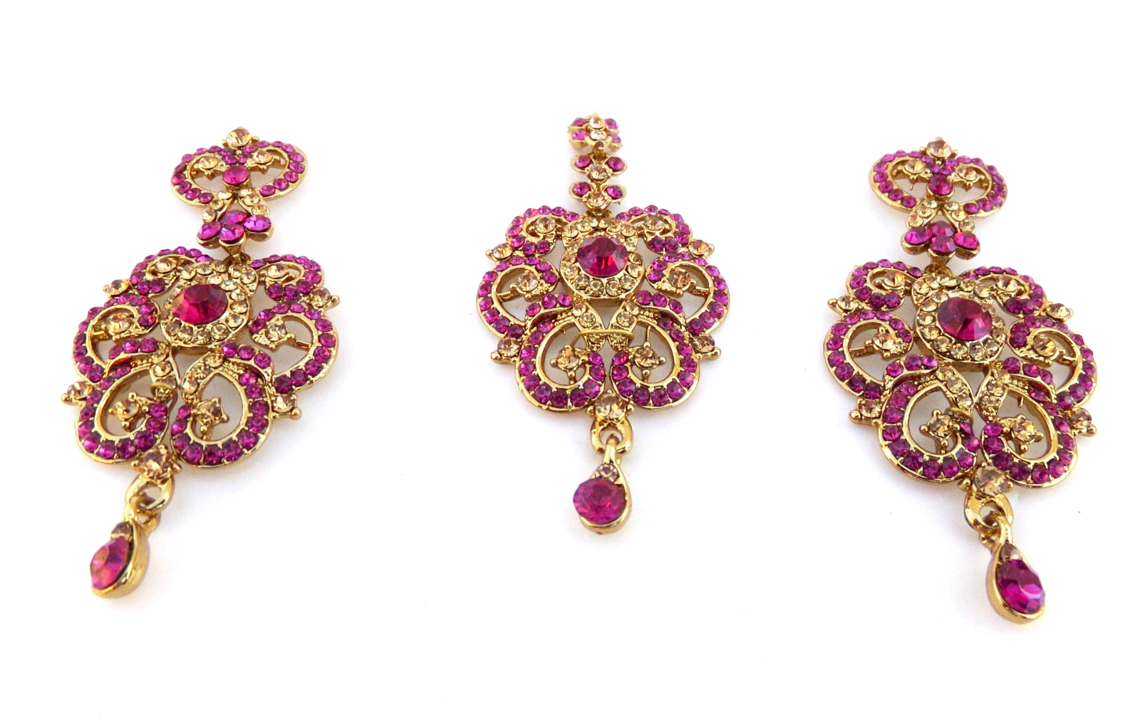 Bollywood Wedding Jewelry Ethnic Gold Tone Indian Kundan Long Earrings Tikka Set