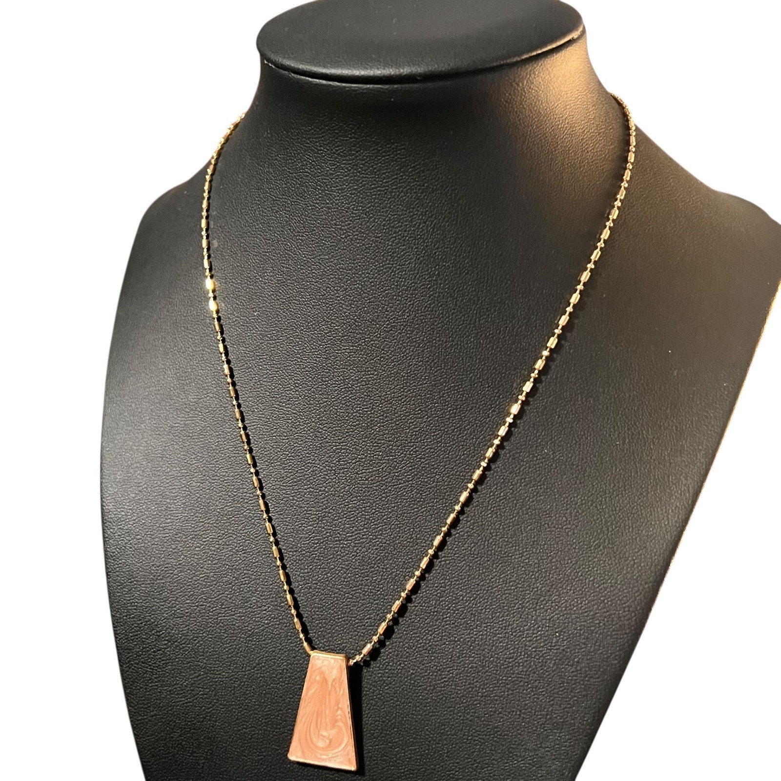 Gold Tone Trapezoid Pendant Necklace Enamel Swirl Design Adjustable Chain 16 in