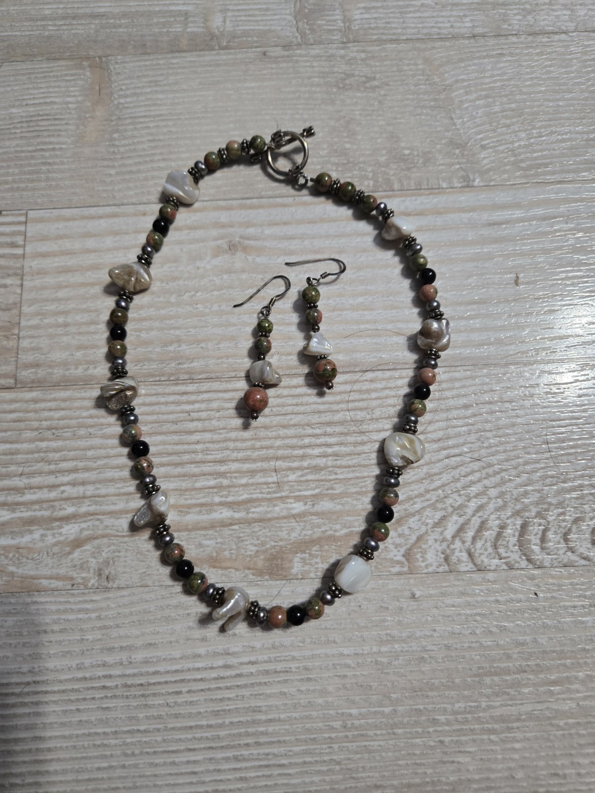 Mixed Stone Toggle Necklace & Dangle Earrings Set